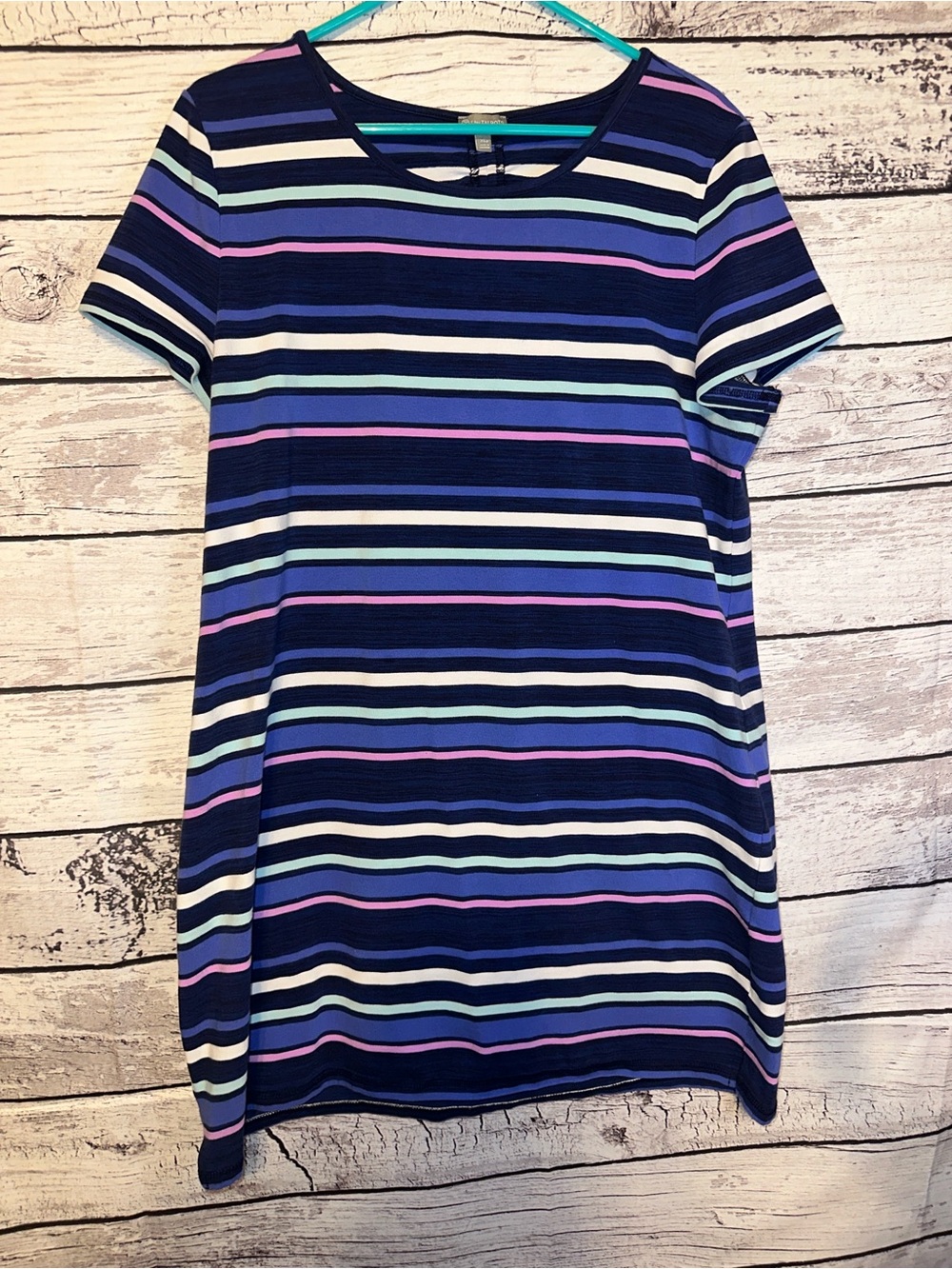 T by Talbots Striped Knit Dress XL Petite Blue Pink Cutout Back Casual Dress